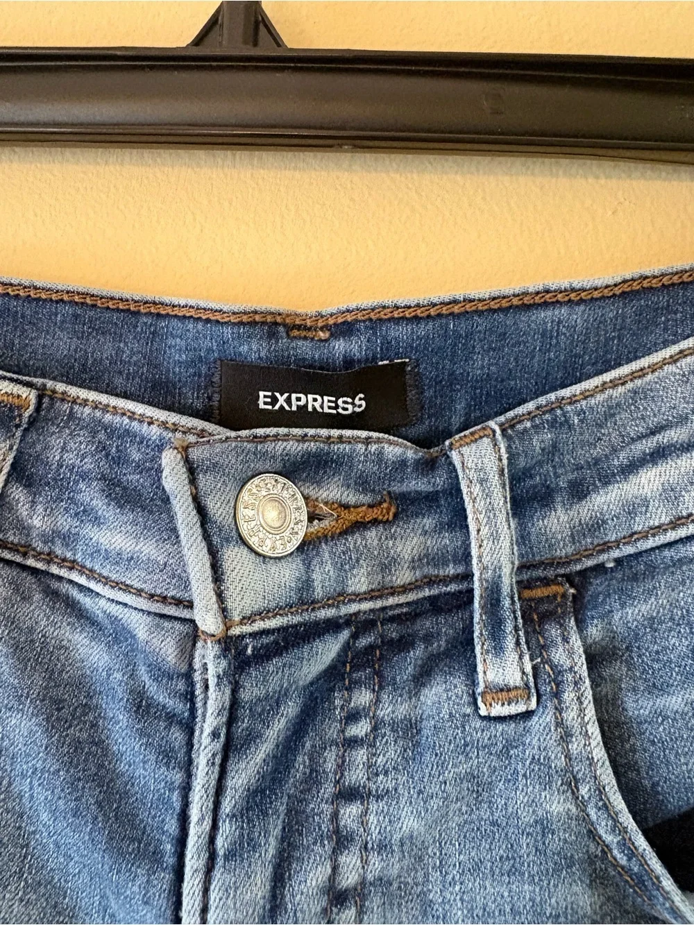 Express Faded Blue Distressed High-Rise Denim Shorts